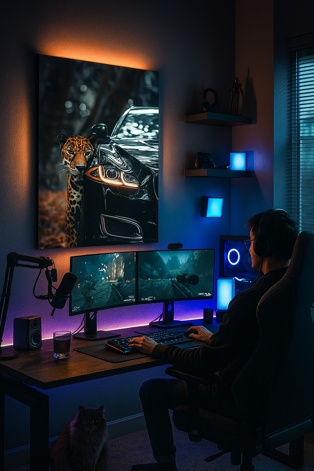 Wild Elegance: Jaguar and Luxury Car Art Print | Nature Meets Luxury