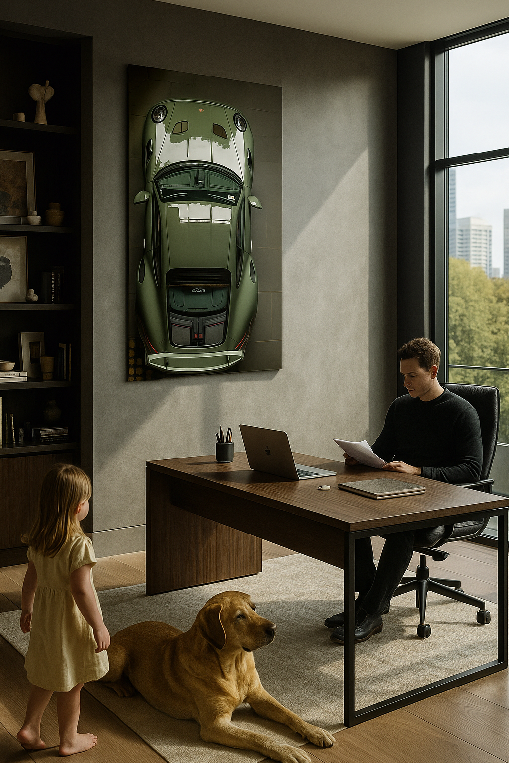 Aerial View: Porsche 911 GT3 Art Print | Sleek Green Performance from Above