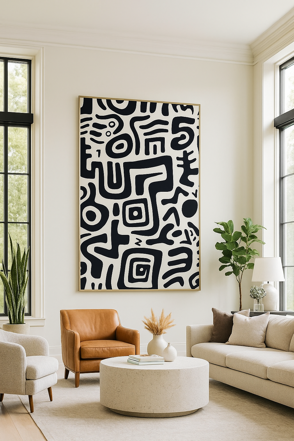 Abstract Script: Bold Black & White Pattern Art Print | Playful Modern Design