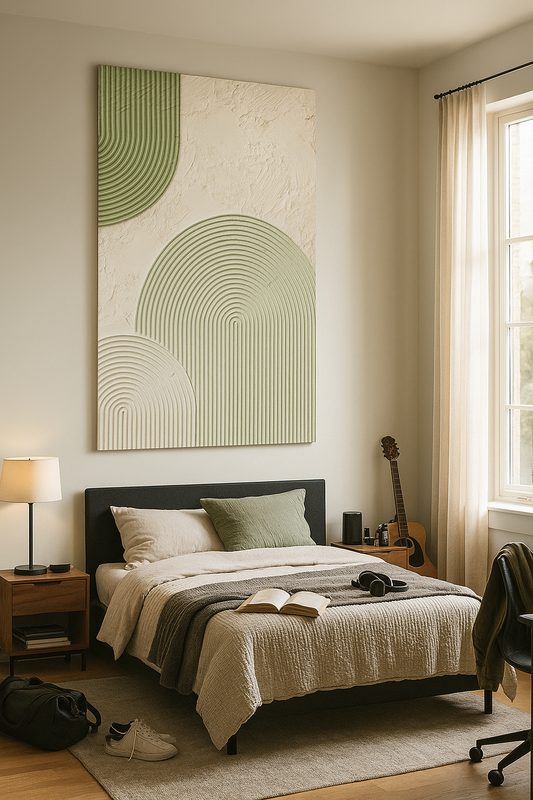 Earthy Harmony: Textured Green & Cream Abstract Art Print | Organic Minimalism