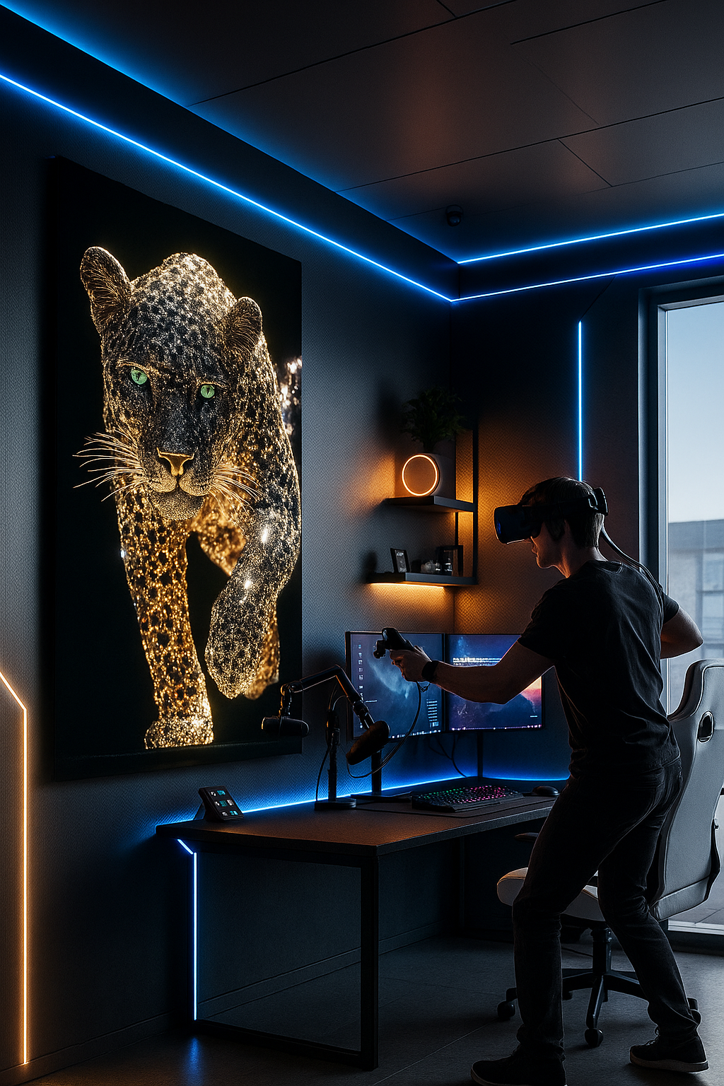 Diamond Panther: Luxe Crystal Art Print | Glittering Black Jaguar in Motion