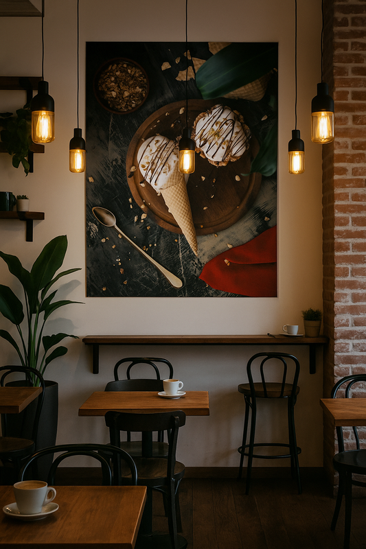 Ice cream with chocolate threads