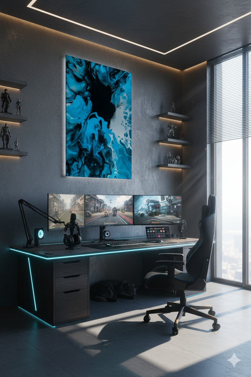 Deep Ocean Serenity: Abstract Fluid Art Print | Moody Blue Vibes