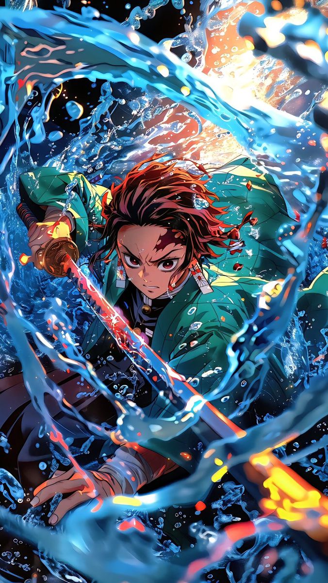 Water Blade Fury – Dynamic Anime Canvas Art