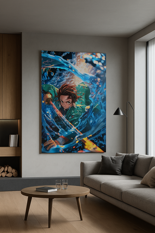Water Blade Fury – Dynamic Anime Canvas Art