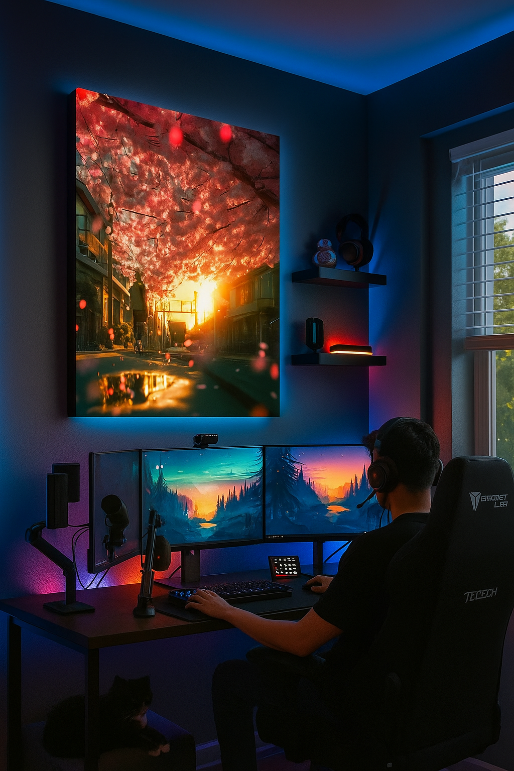 Cherry Blossom Path – Anime Sunset Art Print