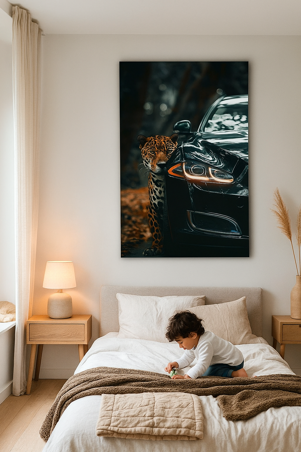 Wild Elegance: Jaguar and Luxury Car Art Print | Nature Meets Luxury