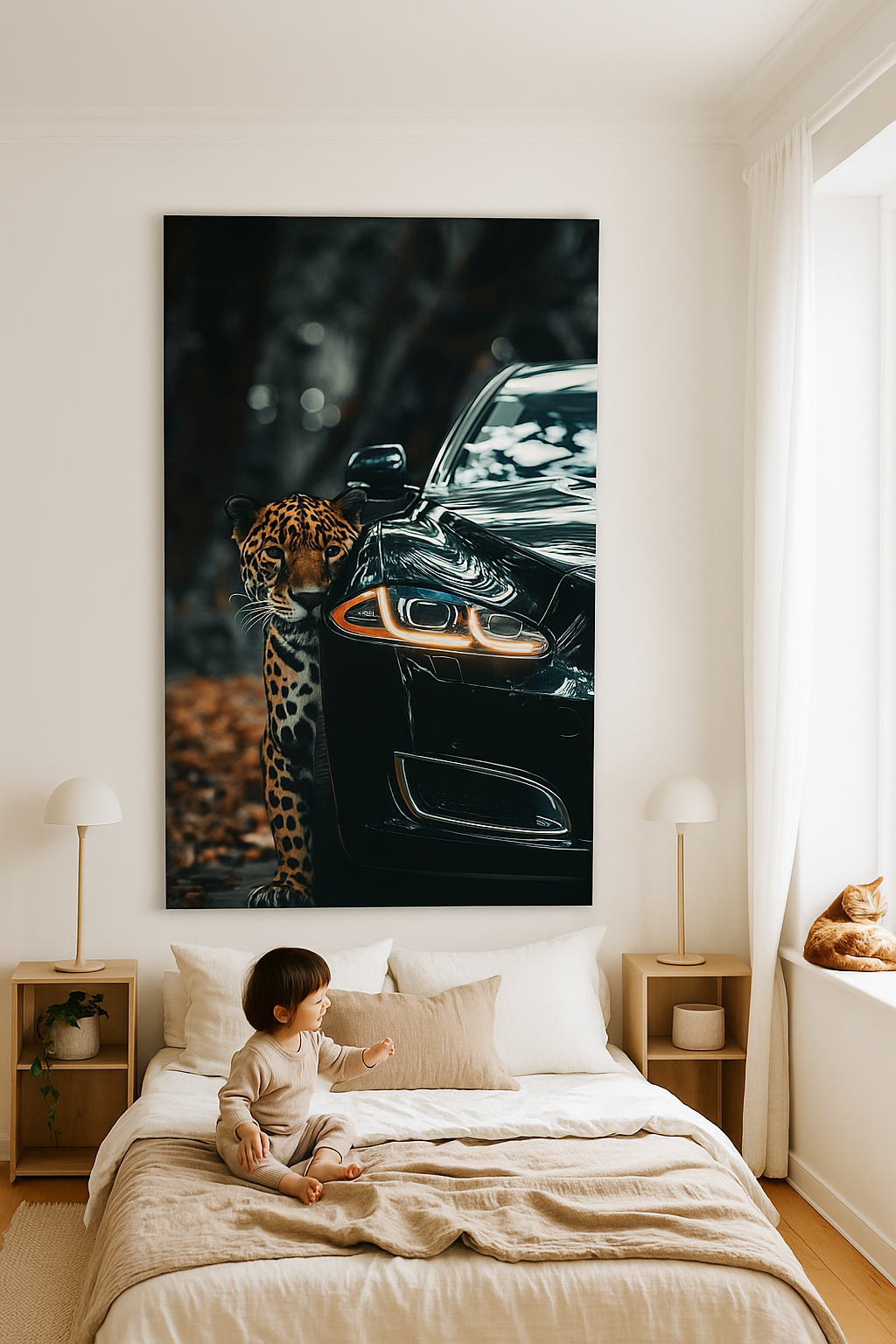 Wild Elegance: Jaguar and Luxury Car Art Print | Nature Meets Luxury