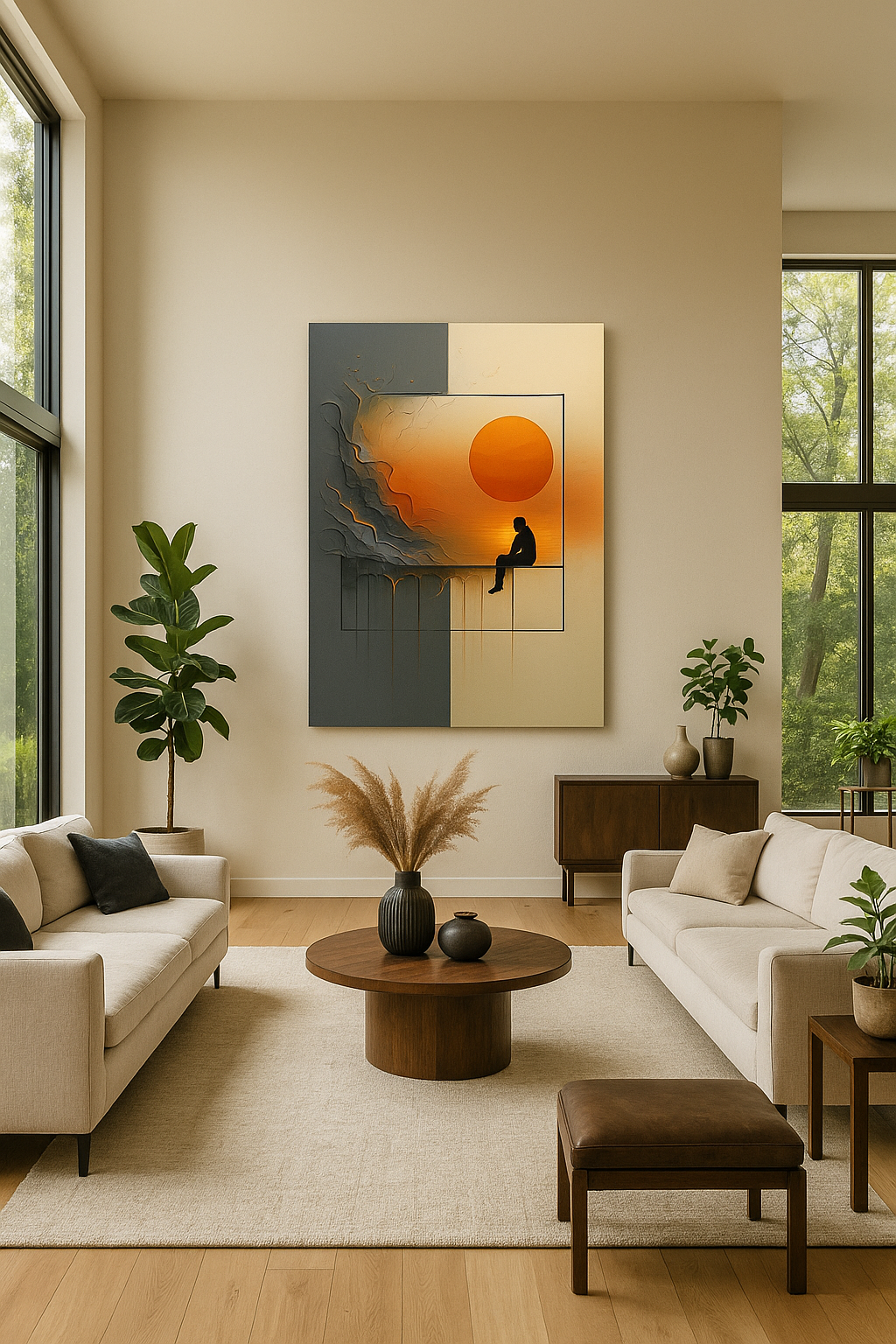 Solitude at Sunset: Abstract Silhouette Art Print | Reflective Serenity