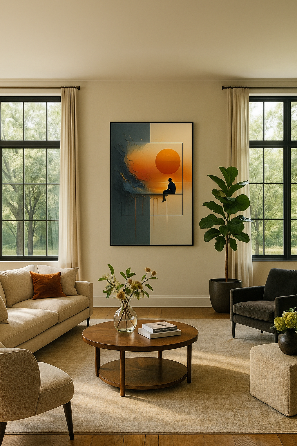 Solitude at Sunset: Abstract Silhouette Art Print | Reflective Serenity