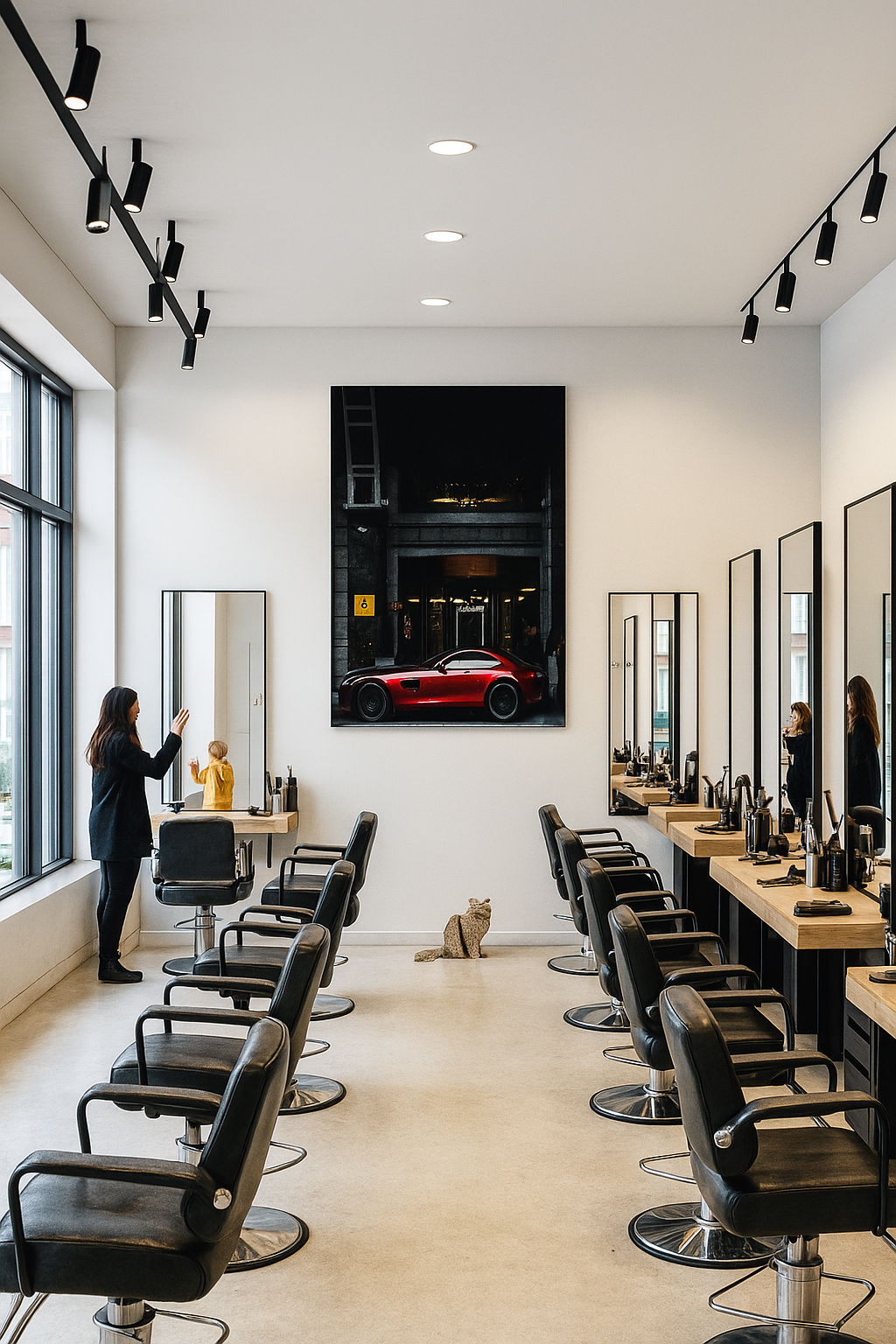 Luxury Elegance: Red Sports Car at The Ritz-Carlton Art Print | Urban Sophistication