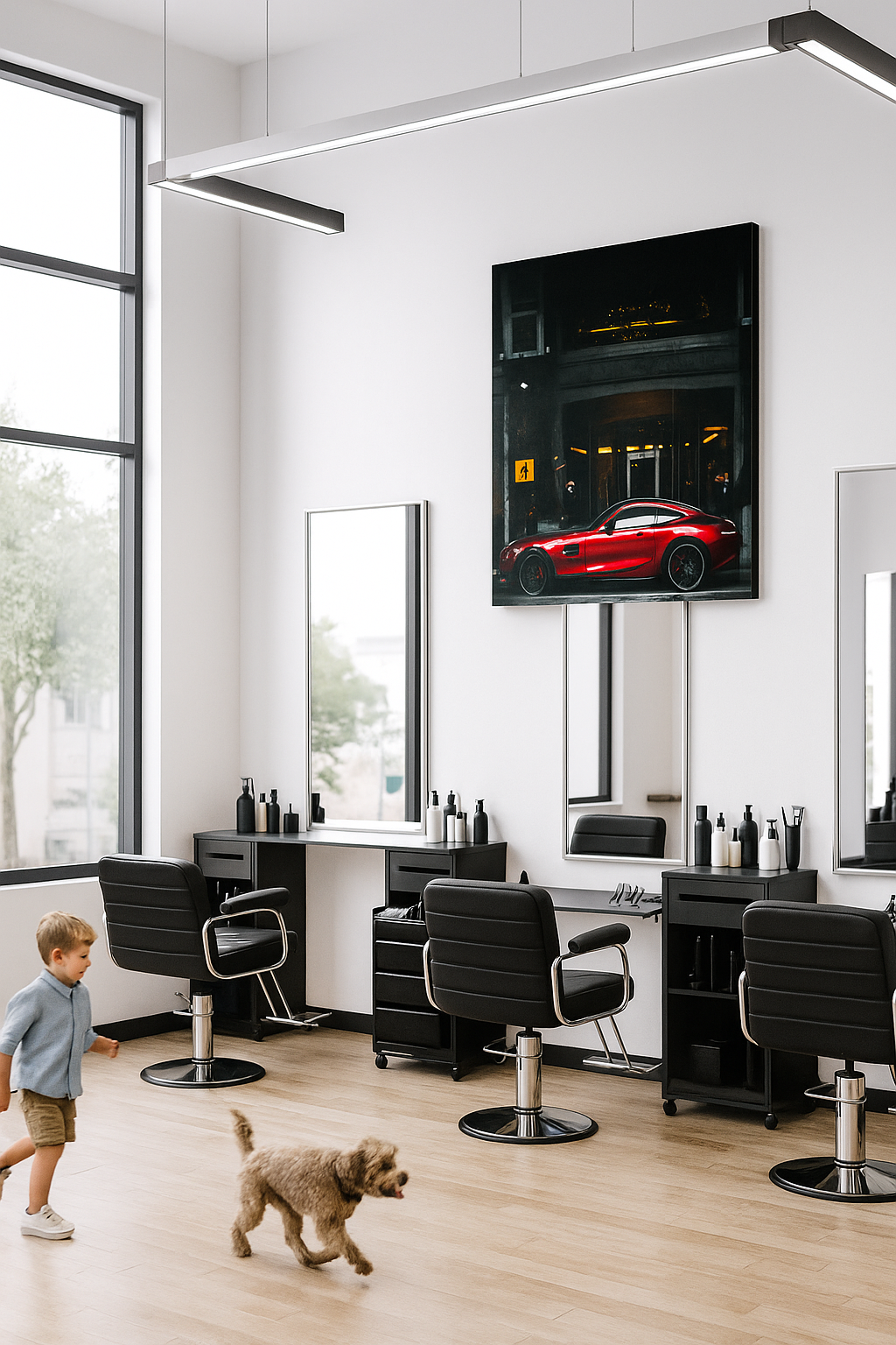 Luxury Elegance: Red Sports Car at The Ritz-Carlton Art Print | Urban Sophistication