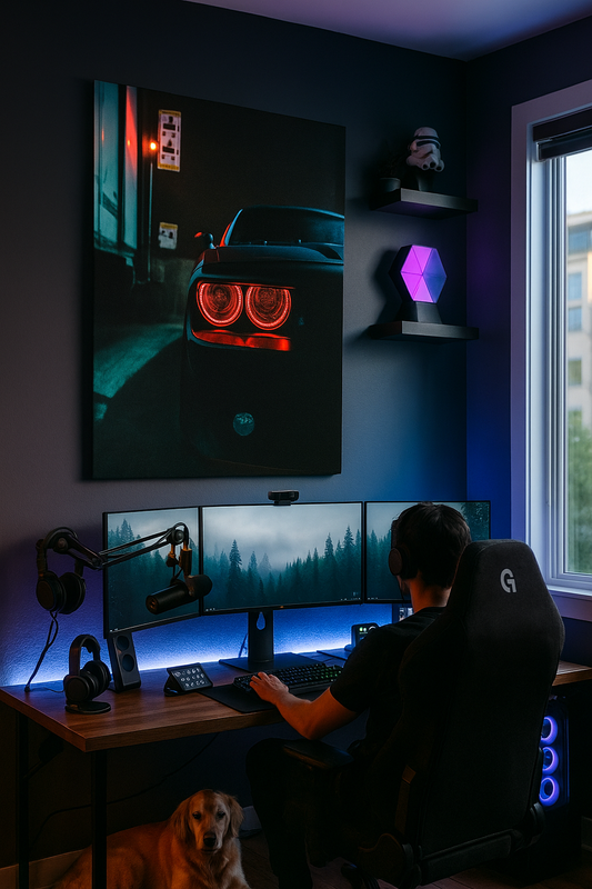 Neon Nights: Sports Car Tail Lights Art Print | Urban Glamour