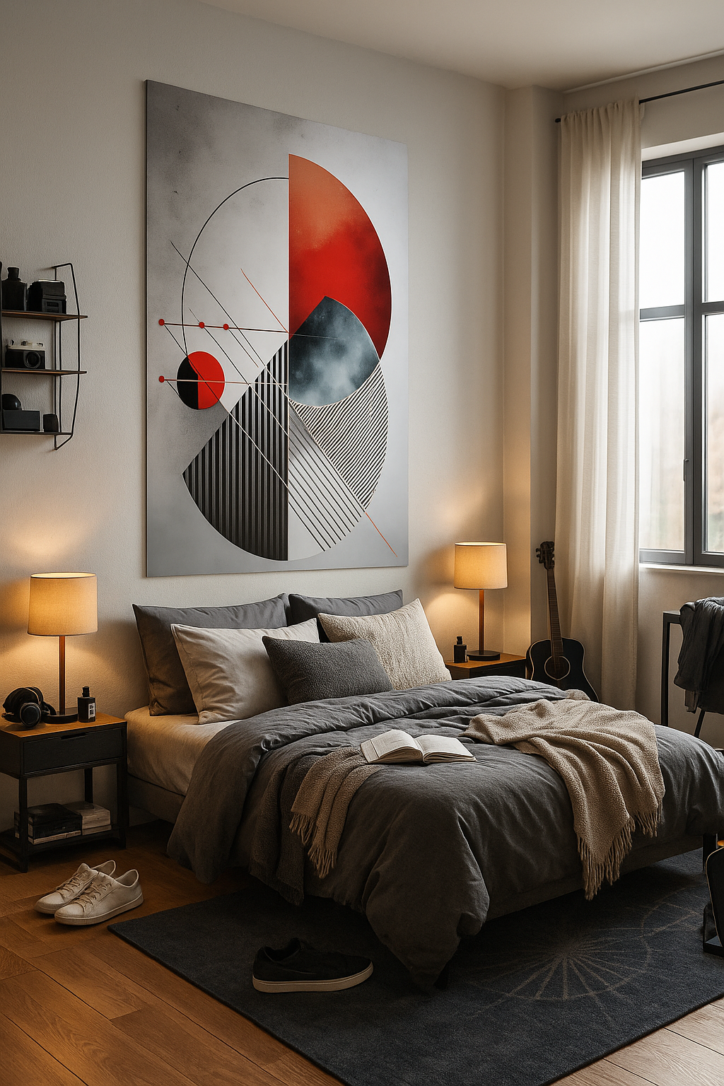 Abstract Geometric Art | Red, Black & White Minimalist Wall Print