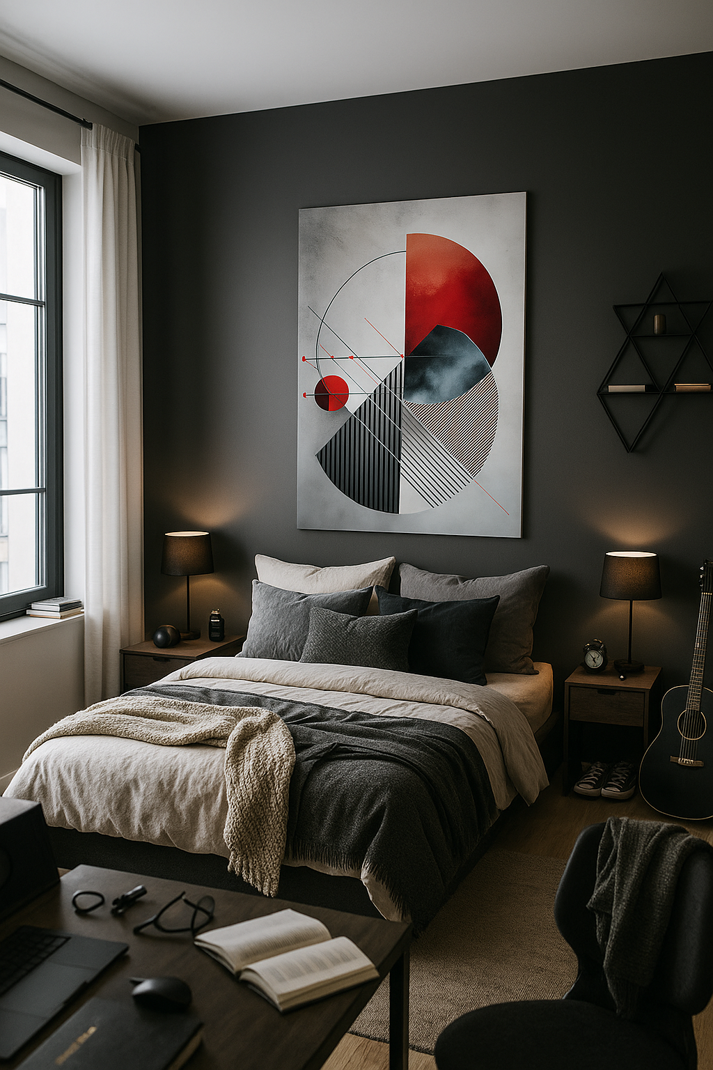 Abstract Geometric Art | Red, Black & White Minimalist Wall Print