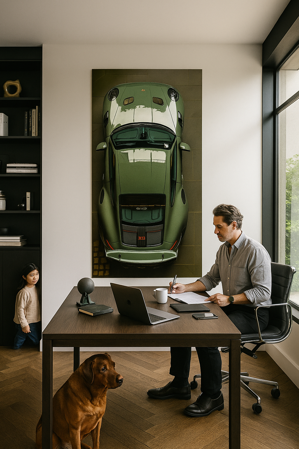 Aerial View: Porsche 911 GT3 Art Print | Sleek Green Performance from Above