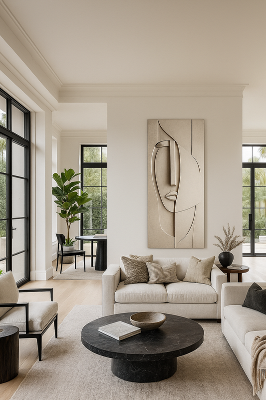 Abstract Face: Minimalist Wood Carving Art Print | Sculptural Portrait in Neutral Tones