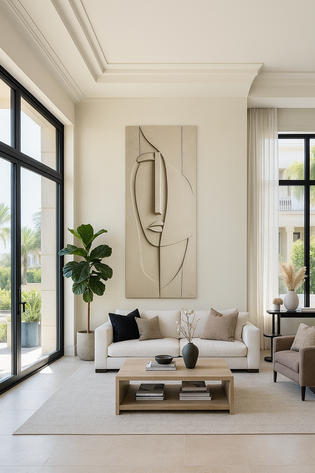 Abstract Face: Minimalist Wood Carving Art Print | Sculptural Portrait in Neutral Tones