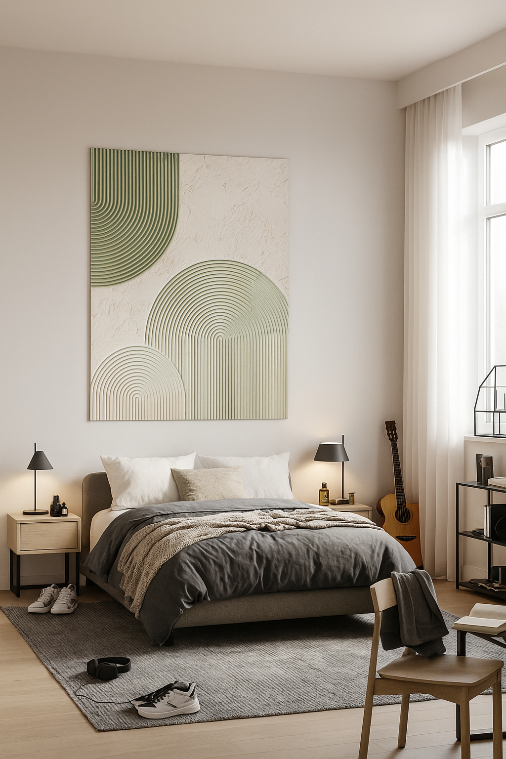 Earthy Harmony: Textured Green & Cream Abstract Art Print | Organic Minimalism