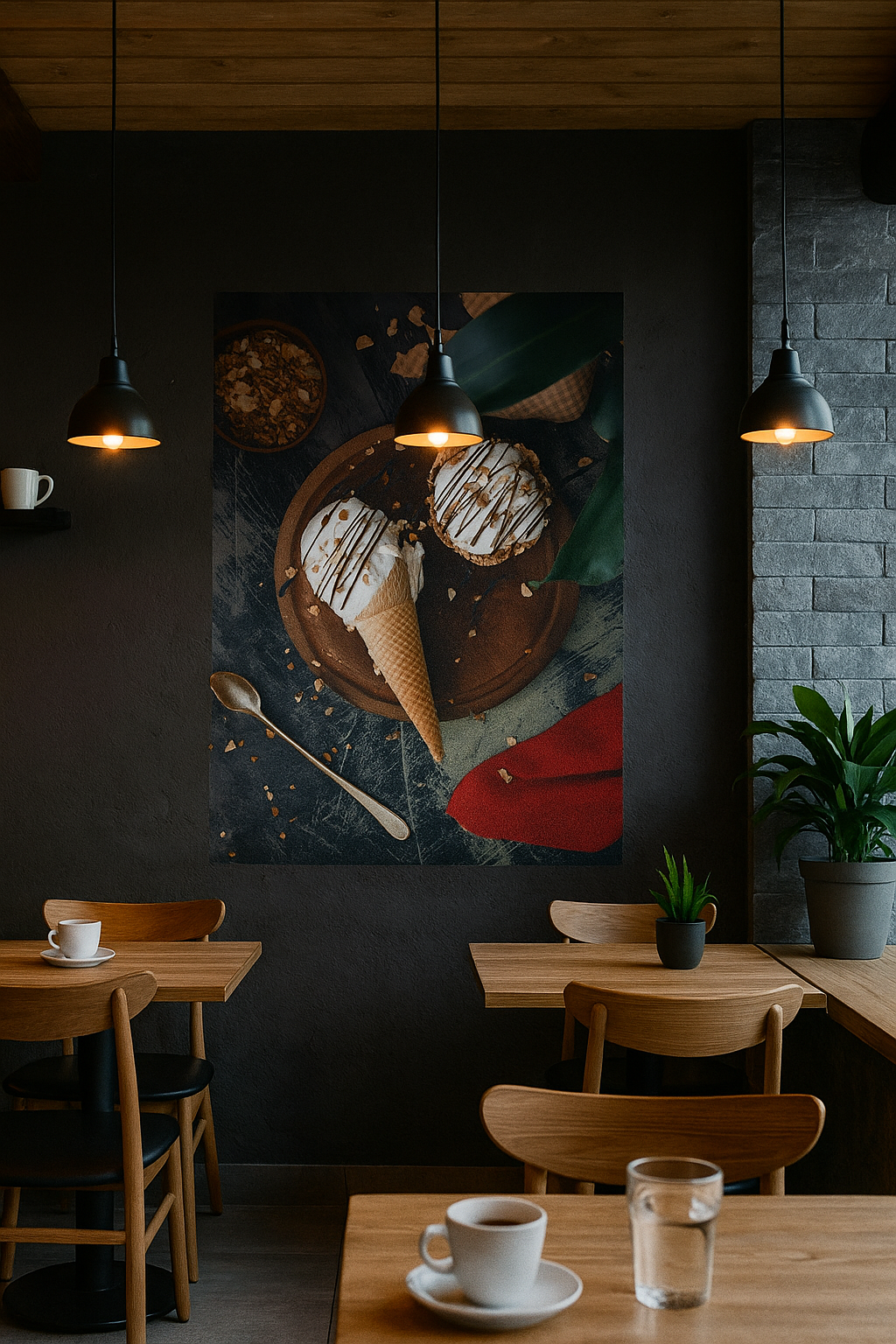 Ice cream with chocolate threads