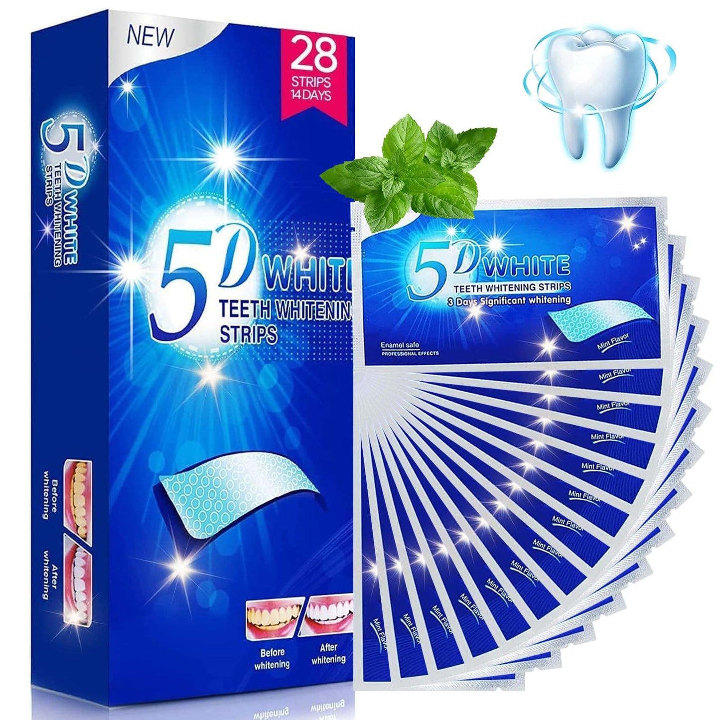 طقم تبييض فوري للعناية بصحة الفم (7 أكياس / 14 شريحة)