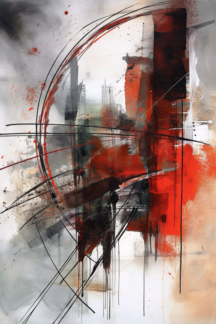 "Urban Abstract" - Modern Red & Black Abstract Art Print