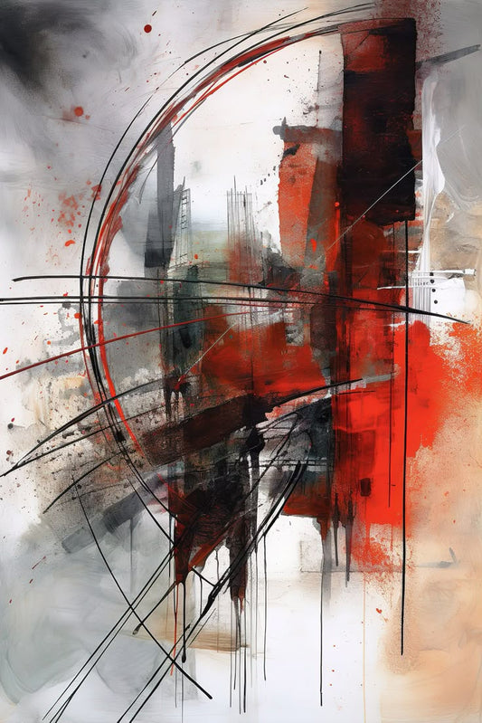 "Urban Abstract" - Modern Red & Black Abstract Art Print