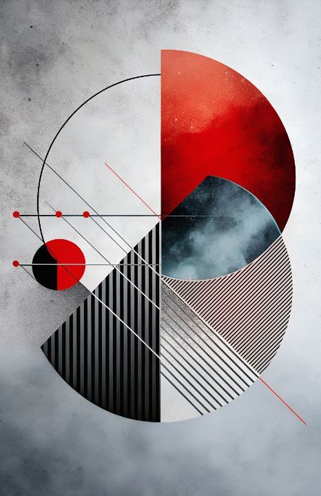 Abstract Geometric Art | Red, Black & White Minimalist Wall Print