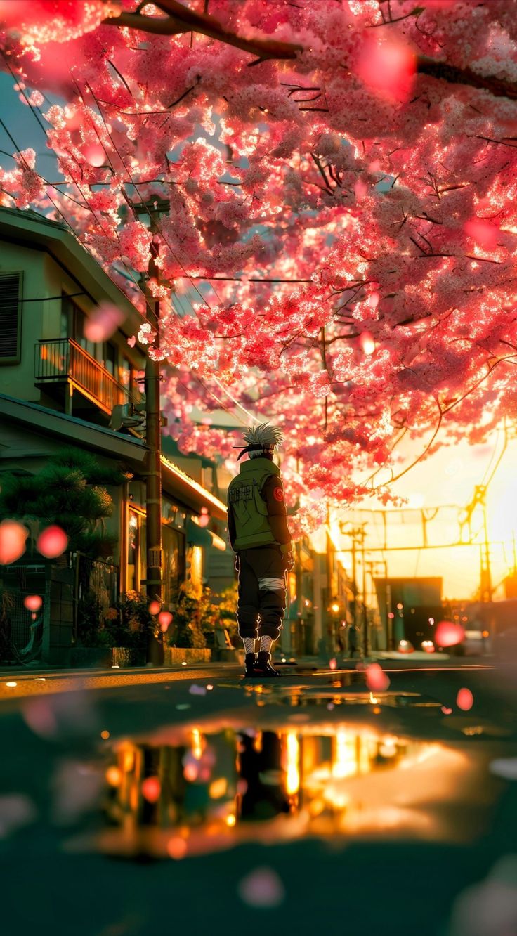 Cherry Blossom Path – Anime Sunset Art Print