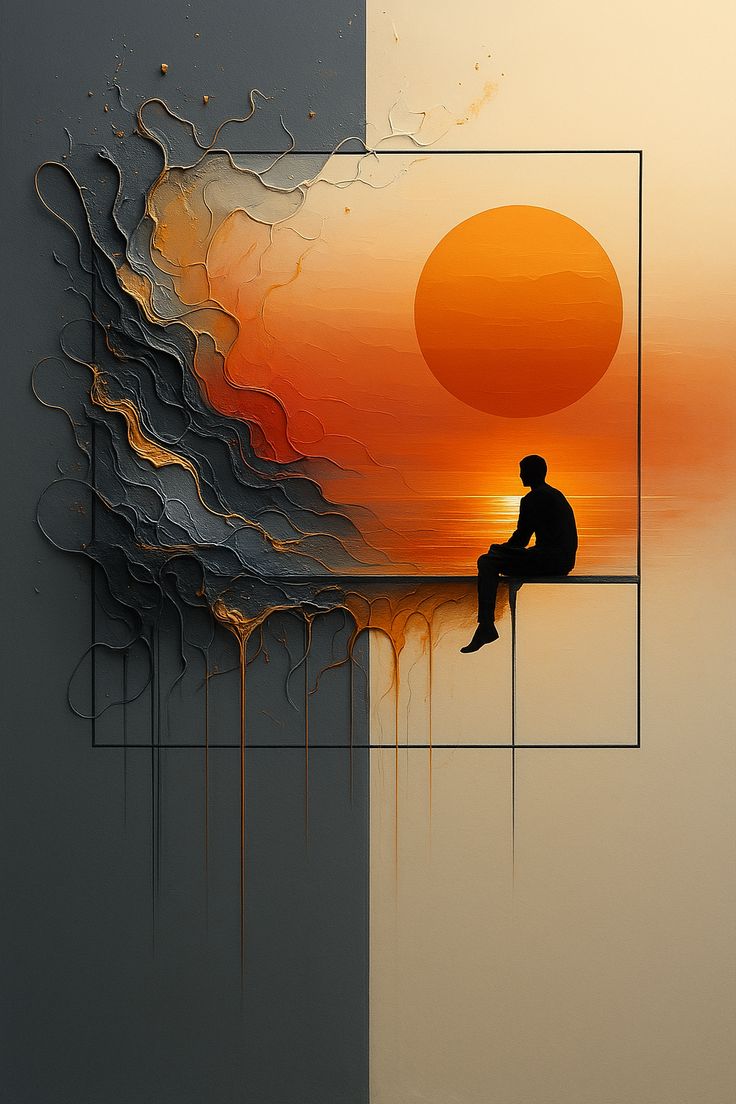 Solitude at Sunset: Abstract Silhouette Art Print | Reflective Serenity