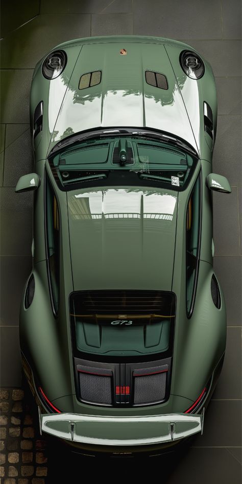 Aerial View: Porsche 911 GT3 Art Print | Sleek Green Performance from Above