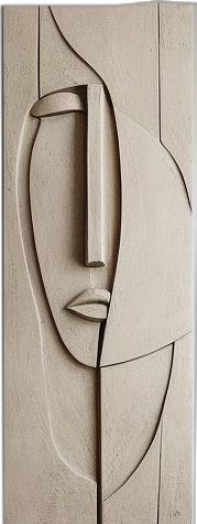 Abstract Face: Minimalist Wood Carving Art Print | Sculptural Portrait in Neutral Tones