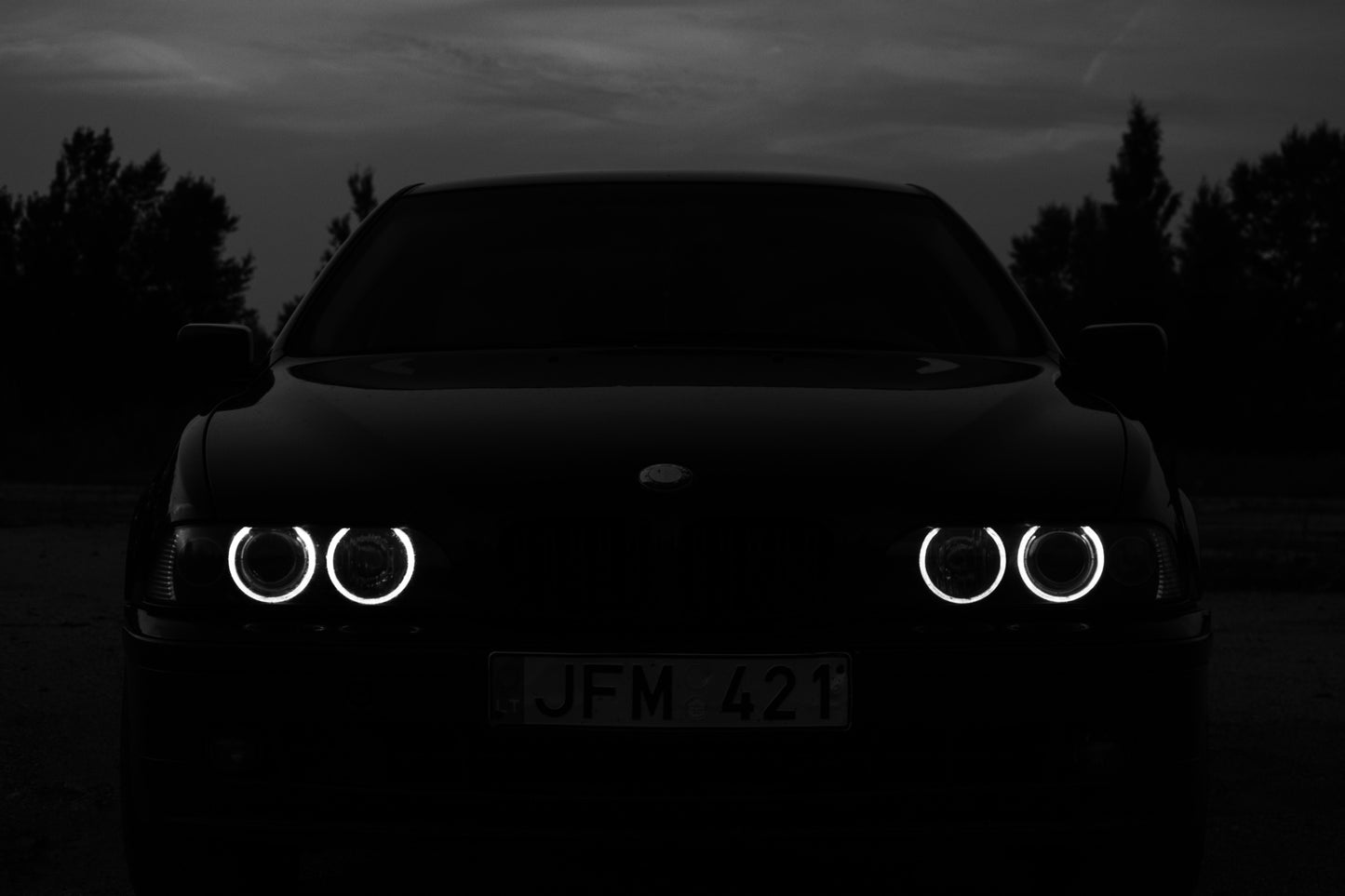 Night Vision: Monochrome Car Silhouette Art Print | Urban Mystery