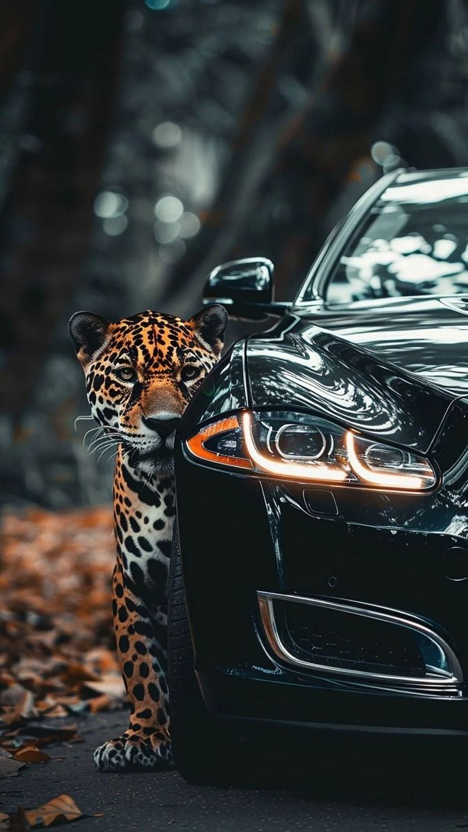 Wild Elegance: Jaguar and Luxury Car Art Print | Nature Meets Luxury